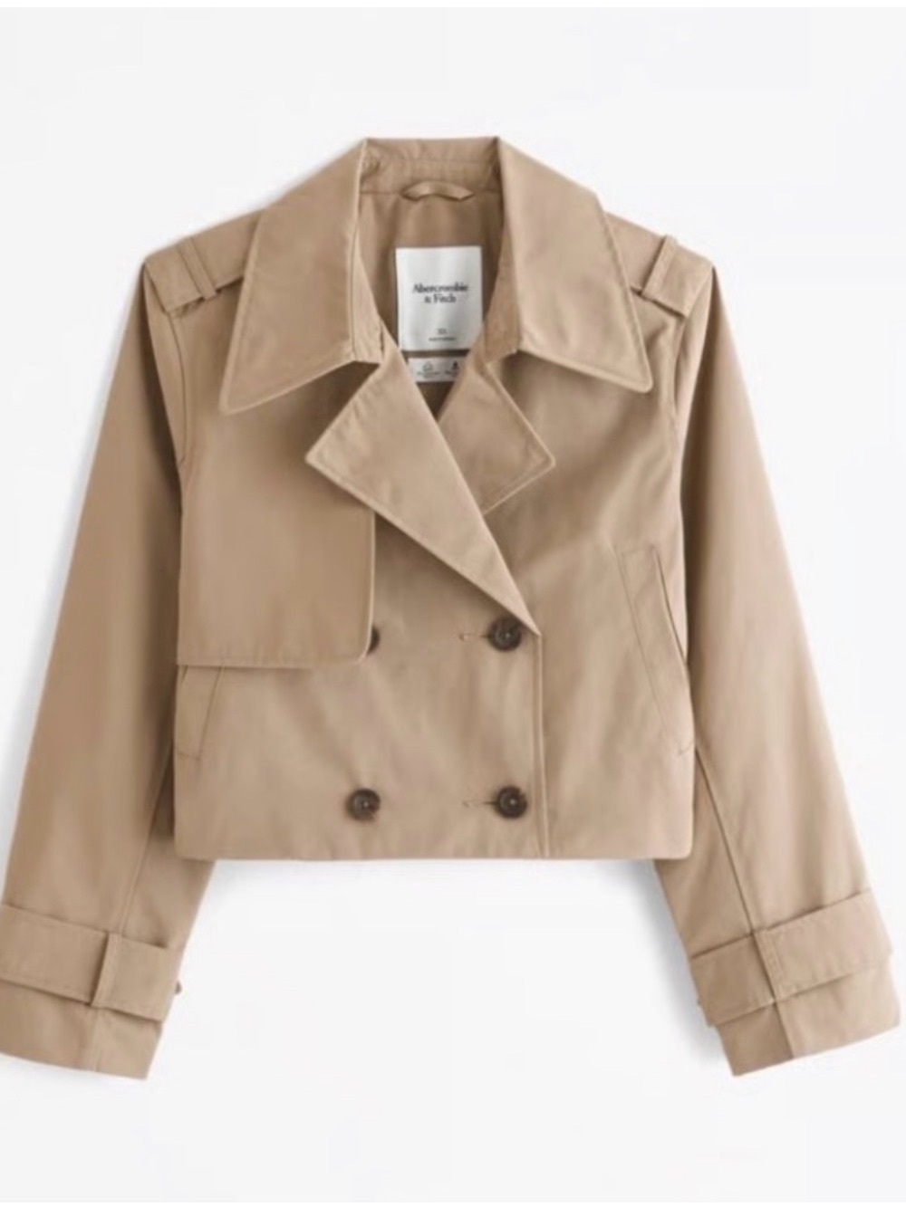 Abercrombie & Fitch Cropped Trench Coat in Tan - Picture 1 of 3